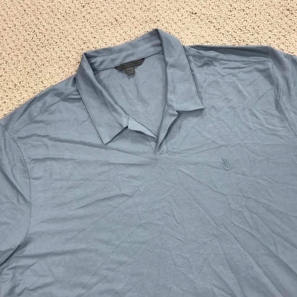 John Varvatos Mens XXL Blue V-Neck Short Sleeve Peace Sign Polo Shirt K6497S24